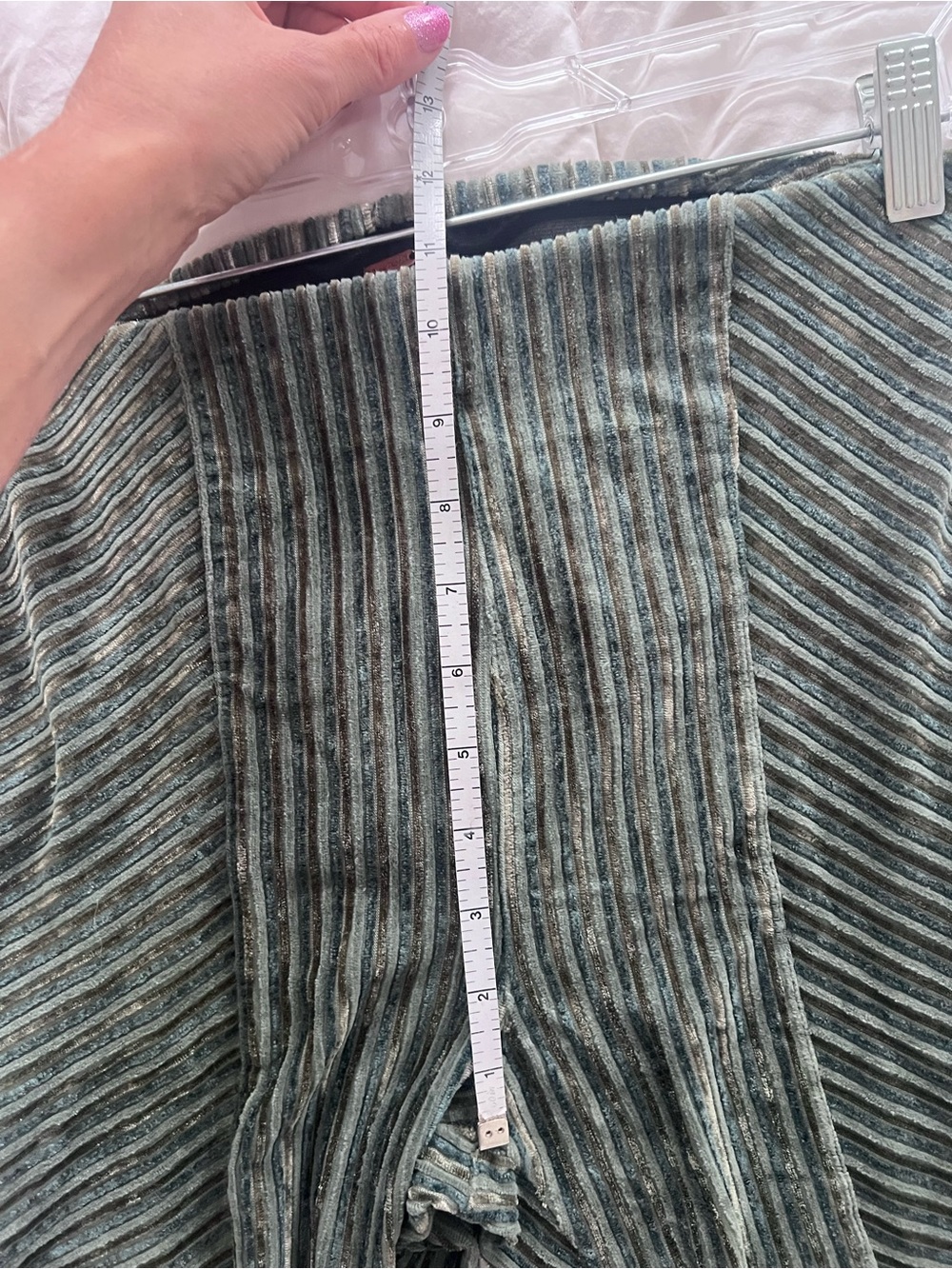 Free People Olive Green Ribbed High-Rise velvet Flare Pants - Picture 7 of 8